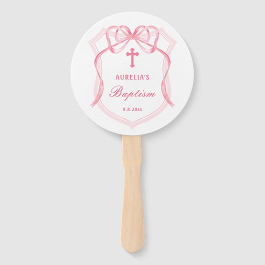 Pink Bow Wappen Taufe Fächer (Rückseite)