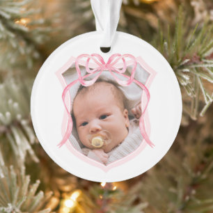 Pink Bow Wappen Taufe Foto Ornament