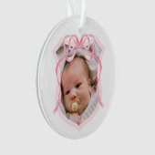 Pink Bow Wappen Taufe Foto Ornament (Vorderseite)