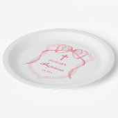 Pink Bow Wappen Taufe Pappteller (Schrägansicht)