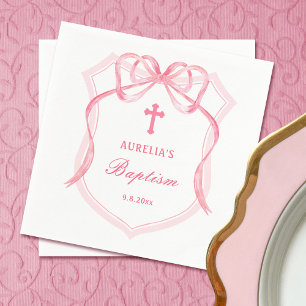 Pink Bow Wappen Taufe Serviette