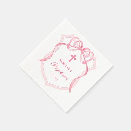 Pink Bow Wappen Taufe Serviette (Ecke)