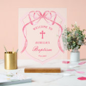 Pink Bow Wappen Taufe Willkommen Acrylschild (Hochzeit)
