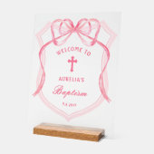 Pink Bow Wappen Taufe Willkommen Acrylschild (Winkel)