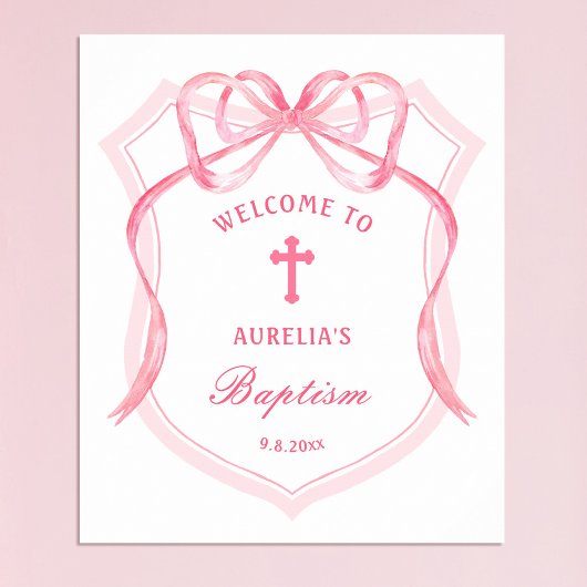 Pink Bow Wappen Taufe Willkommen Poster