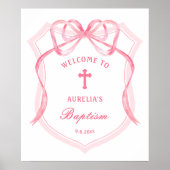 Pink Bow Wappen Taufe Willkommen Poster (Vorne)