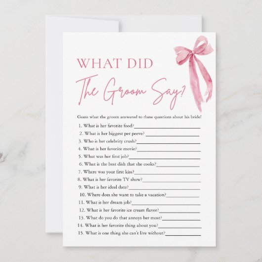 Pink Bow, was hat der Groom gesagt, Brautparty Gam Einladung (Vorderseite)