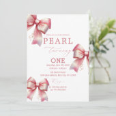 Pink Bow Wasserfarbe 1. Geburtstag Einladung (Stehend Vorderseite)