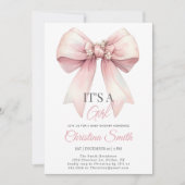 Pink Bow Wasserfarbe Rosa Pink Baby Girl Dusche Einladung (Vorderseite)