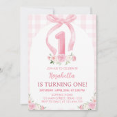 Pink Bow Watercolor Einladung zum ersten Geburtsta (Vorderseite)