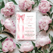 Pink Bow Watercolor Girl Babydusche Einladung