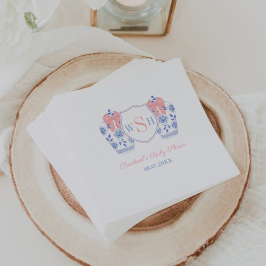 Pink Bow Watercolor Girl Monogram Babydusche Serviette