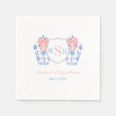 Pink Bow Watercolor Girl Monogram Babydusche Serviette (Vorderseite)