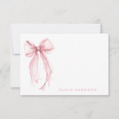 Pink Bow Watercolor Girls Monogram Mitteilungskarte (Vorderseite)