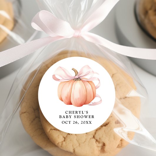 Pink Bow Watercolor Pumpkin Baby Dusche Runder Aufkleber