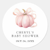 Pink Bow Watercolor Pumpkin Baby Dusche Runder Aufkleber (Vorderseite)