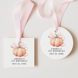 Pink Bow Watercolor Pumpkin Birthday Geschenkanhänger