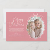 Pink Bow Wavy Foto Weihnachten (Vorderseite)