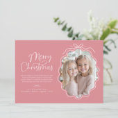 Pink Bow Wavy Foto Weihnachten (Stehend Vorderseite)
