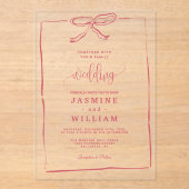 Pink Bow Wedding Acryleinladungen (Vorderseite)