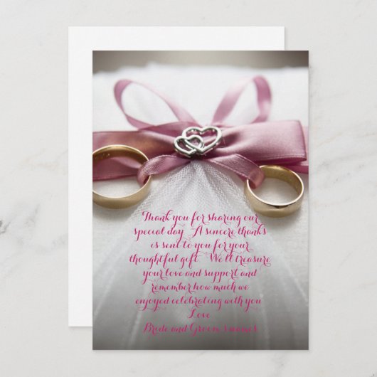 Pink Bow Wedding Dankeschön Karte (Vorne/Hinten)