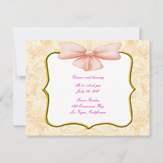 Pink Bow Wedding Reception Card Einladung (Vorderseite)