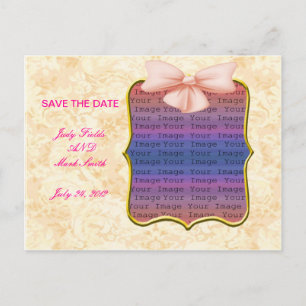 Pink Bow Wedding Save the Date Postcard Ankündigungspostkarte