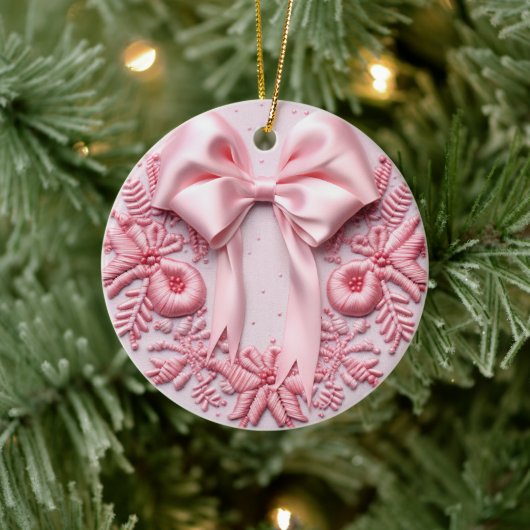 Pink Bow Weihnachten Keramik Ornament (Baum)