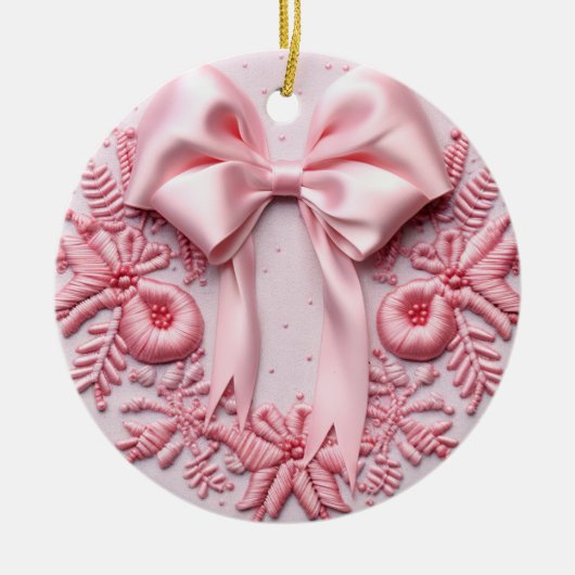 Pink Bow Weihnachten Keramik Ornament (Vorne)