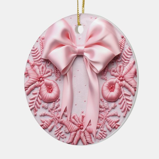 Pink Bow Weihnachten Keramik Ornament (Links)