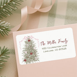 Pink Bow Weihnachts-Rücksendeadresse Adressaufkleber