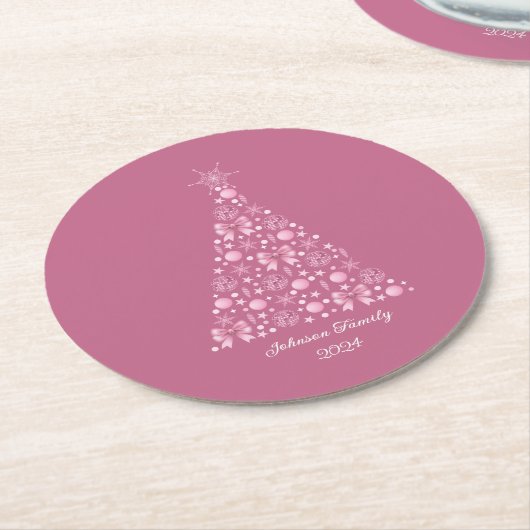 Pink Bow Weihnachtsbaum Runder Pappuntersetzer (Angewinkelt)
