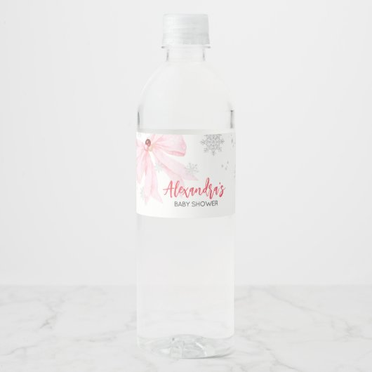 Pink Bow Weihnachtsdusche Wasserflaschenetikett (Vorderseite)