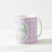 Pink bow-Welcome Little One- pink green plaid Kaffeetasse (VorderseiteRechts)