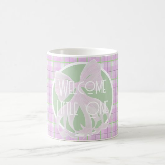 Pink bow-Welcome Little One- pink green plaid Kaffeetasse (Mittel)