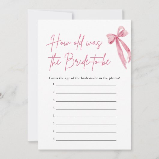 Pink Bow wie alt war das Brautparty der Braut Einladung (Vorderseite)