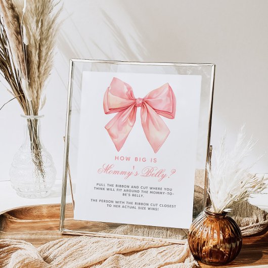 Pink Bow Wie groß ist Mama's Baby Shower Game Poster