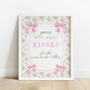 Pink Bow Wie viele Kisses Brautparty Game Poster