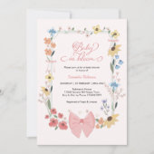 Pink Bow Wildblume Baby in Bloom Baby Dusche Einladung (Vorderseite)