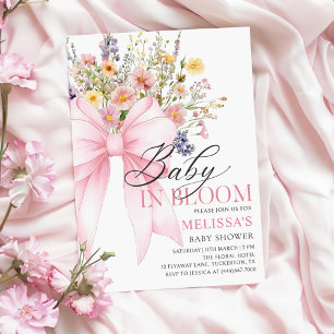 Pink Bow Wildblume Baby in Bloom Baby Dusche Einladung