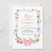 Pink Bow Wildblume Baby in Bloom Baby Dusche Einladung (Vorderseite)
