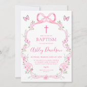 Pink Bow Wildblume Butterfly Taufe Christening Einladung (Vorderseite)