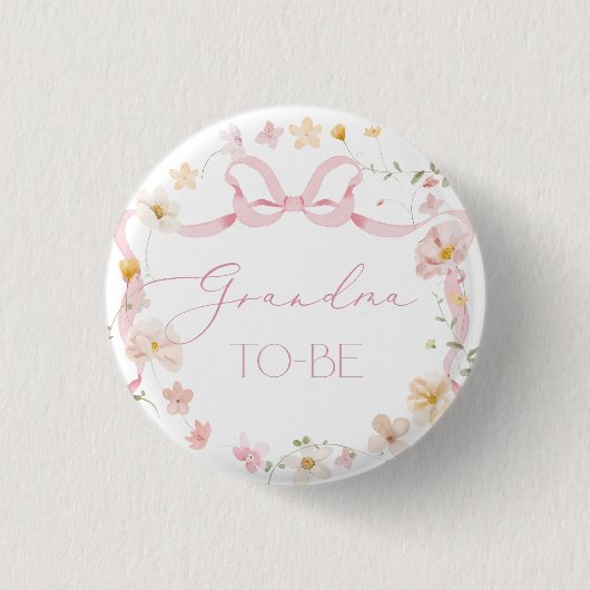 Pink Bow Wildblume Granmdma Button (Vorderseite)