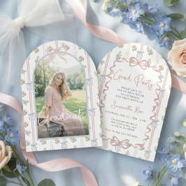 Pink Bow Wildflower Graduation Einladung