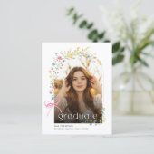 Pink Bow Wildflower Photo Grad Party Invitation Postkarte (Stehend Vorderseite)