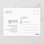 Pink Bow Wildflower Photo Grad Party Invitation Postkarte (Rückseite)