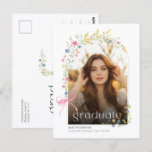 Pink Bow Wildflower Photo Grad Party Invitation Postkarte (Vorne/Hinten)