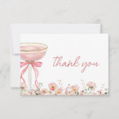 Pink Bow Wildflowers Blush Bridal Shower Dankeskarte (Vorderseite)