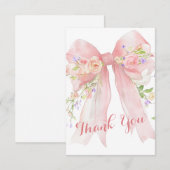 Pink Bow Wildflowers Thank You Dankeskarte (Vorne/Hinten)