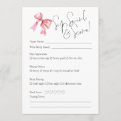 PInk Bow Wine Tasting Bridal Shower Score Card Einladung (Vorderseite)